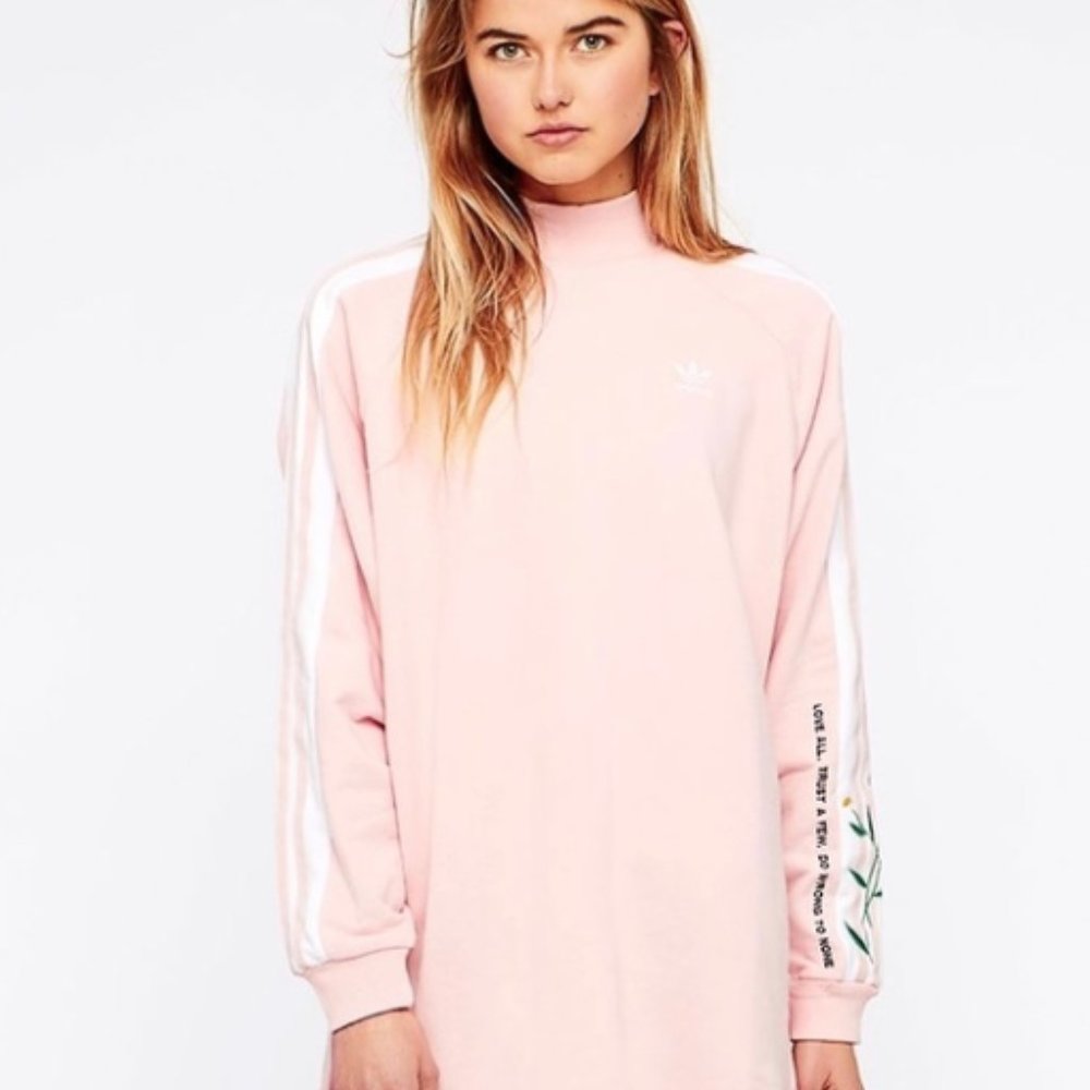 ADIDAS I Pink Turtle Neck LOVE-SET Sweatshirt w/ Embroidered Flowers & Quote, XS - Picture 4 of 15
